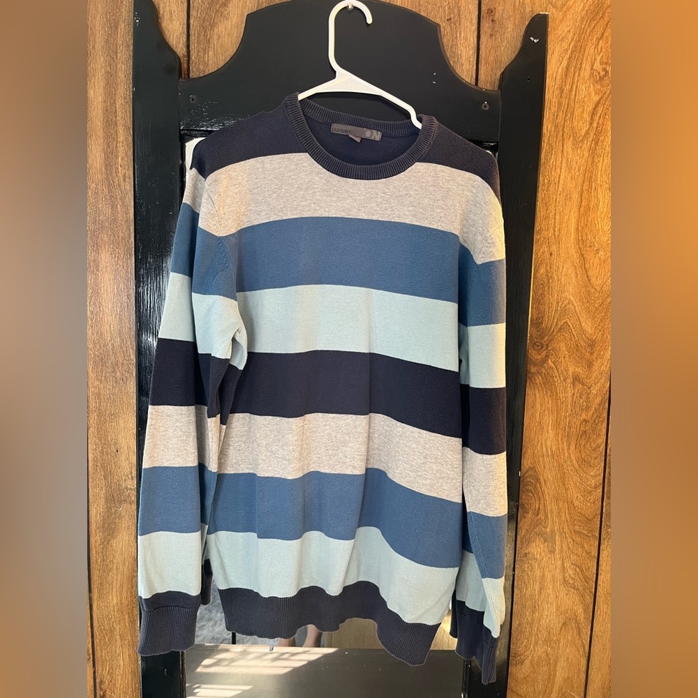 Old Navy Men's Crewneck Sweater - Navy and Light Blue Stripes
